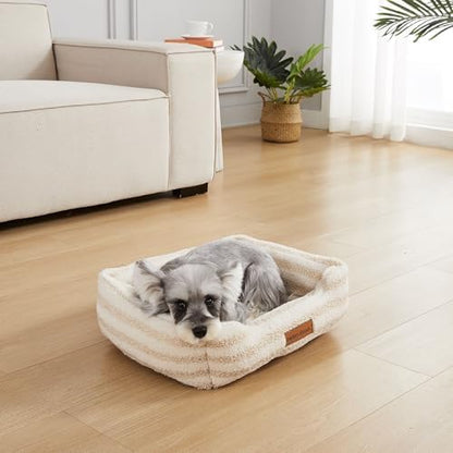 Modern Threads Ultra Soft Plush Pet Bed for Small and Medium Dogs with Elegant Texture and Stylish Design, Removable Washable Cover, Beige, (24" L x 20" W x 8" Th)
