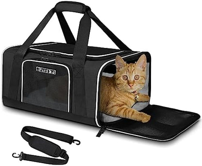 Petskd Small Pet Carrier 17" L x 12" W x 8.5" H Airline Approved, Black