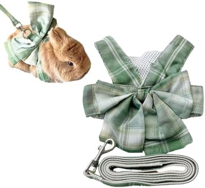 Rabbit Harness and Leash - Adjustable Bunny Harness Escape Proof for Walking Runnig Hiking Camping Outdoor,Cute Small Animal Harness Leash Set (Green,Small)
