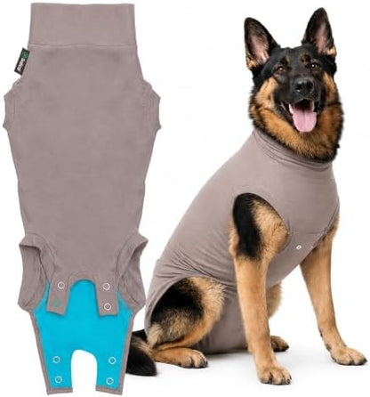 Suitical - The Original Dog Surgery Recovery Suit - Replace E-Collar & Cone - Spay, Neuter, Wounds, Prevent Licking - XLarge Neck to Tail 29.1-32.3in - Chest 34-44.5in - Weight 68-80lbs Sandstone Grey