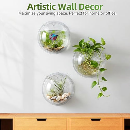 iplusmile Wall Mounted Fish Bowl - 9 Inch Round Acrylic Betta Fish Tank, Hanging Bubble Vase for Plant Propagation & Home Office Wall Decorations