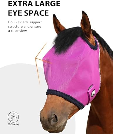 Harrison Howard All Round Mesh Horse Fly Mask UV Protective with Fleece Padded Edging Purple XL