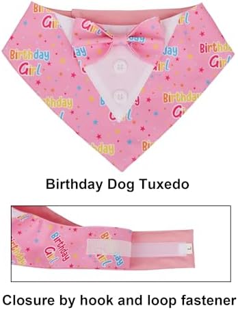 ADOGGYGO Birthday Dog Bandana with Bowtie, Pink Girl Dog Tuxedo, Medium