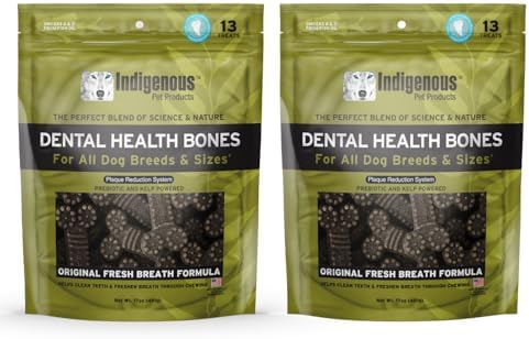 Indigenous Pet Dental Health Bones Regular 2 Pack – Original Fresh Breath (17 Ounce x 2) | Grain-Free Dog Chews with Prebiotics & Omegas | Freshens Breath, Supports Digestive, Skin & Coat Health |