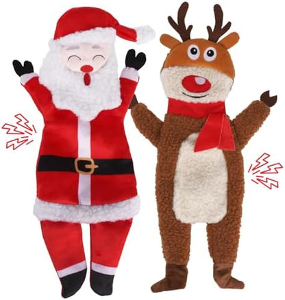 PAWCHIE Christmas Squeaky Dog Toys for Small Medium Large Dogs, No Stuffing Crinkle Puppy Toys, Soft Pet Plush Teething Toys 2 Packs Chew Toys Santa Claus Reindeer Shape for Boredom