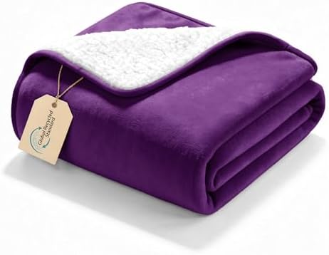gogobunny Waterproof Bed Blanket, Reversible Sherpa Fleece Throw Blanket for Dog Puppy Cat, Furniture Cover Protects Bed Couch Sofa from Liquid Pee and Pet Fur (Dark Purple, 25x35 inches)