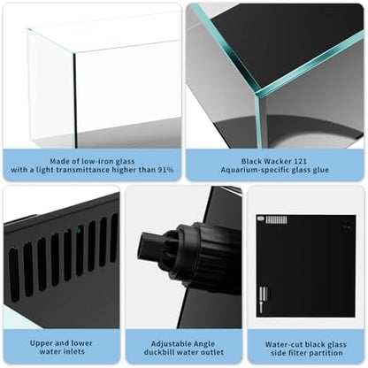 Allcolor Ultra Clear Rimless Aquarium Tank gallons Low Iron Glass Side Filtration + Anti-Jumping net (40Gal)