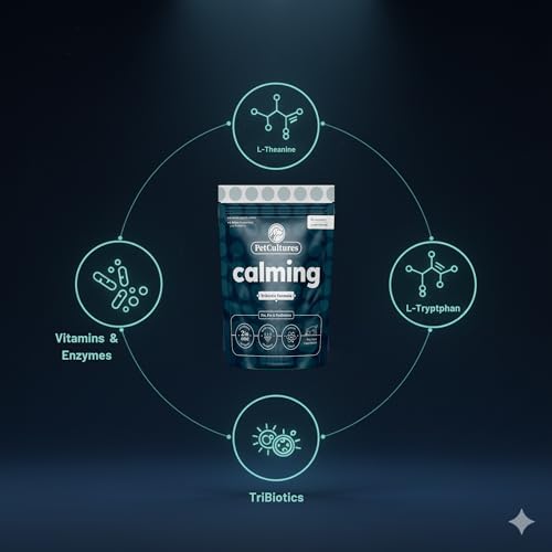 PetCultures Calming Tribiotic Dog Supplement Powder – Supports Stress, L-Tryptophan, L-Theanine, and Gut-Brain Axis Balance - Made in USA (30)