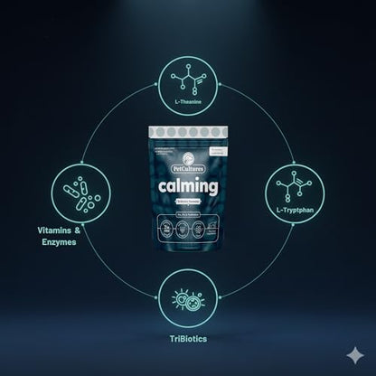 PetCultures Calming Tribiotic Dog Supplement Powder – Supports Stress, L-Tryptophan, L-Theanine, and Gut-Brain Axis Balance - Made in USA (30)