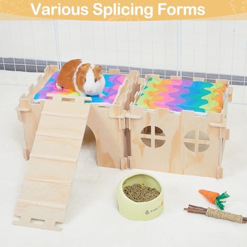 Unicorn Catcher 2 Pack Wooden Guinea Pig Hideout House with Stairs & Mats