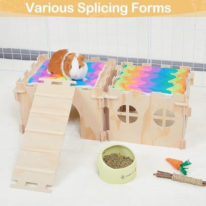 Unicorn Catcher 2 Pack Wooden Guinea Pig Hideout House with Stairs & Mats