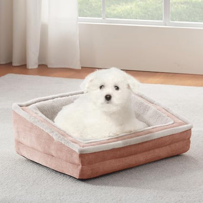Laojin Balhen Cat Couch for Pets, Washable Cat Beds for Indoor Cats, Super Soft Plush Supportive Dog Couch Bed for Puppy and Kitten with Anti-Slip Bottom, 26inch, Pink