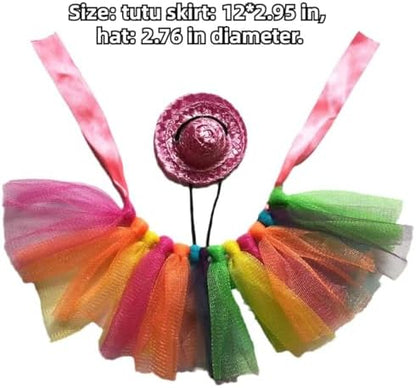 Colorful Lizard Tutu Skirt Hat Set Soft Rainbow Costume for Bearded Dragon