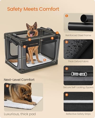 Feandrea Collapsible Dog Crate, Portable Oxford Fabric Pet Carrier, 42-Inch