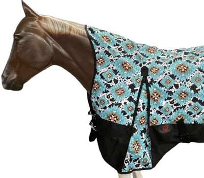 1200 Denier Horse Rain Sheet (Waterproof/Breathable & Wind Proof Turnout Sheet) Horse Breathable Rainsheet (Aztec-Cow-Aqua, 82)