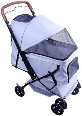 Pet Stroller (4 Wheels for Cats and Dogs) with Reversible Handle for Small and Medium Pets up to 33 lbs.Silver