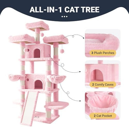 Allewie 82 Inches Large Cat Tree/House/XXL Tall Cat Towers for Big Feline/Scratching Post/Multi-Level Large Kitty Climbing Tree with Condo/Pink