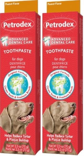 Petrodex Toothpaste for Dogs & Puppies, Cleans Teeth and Fights Bad Breath, Reduces Plaque and_Tartar Formation, Enzymatic Toothpaste, Peanut Flavor, 2.5oz (Pack of 2)