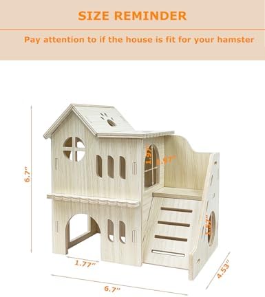 Hamster Hideout Cage Accessories - Hamster House and Habitat Wooden Hide Hut with Climbing Ladder for Dwarf Gerbils and Mouse Mice Rat Other Small Animals etc.
