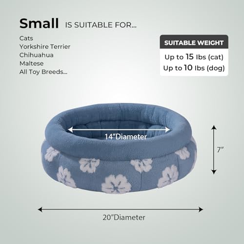 BALANCE Cat Beds for Indoor Cats, Washable Round Cat Bed, Cute 3D Flower Kitten Bed with Anti-Slip Bottom for Puppy and Kitten, 20 Inches, Blue