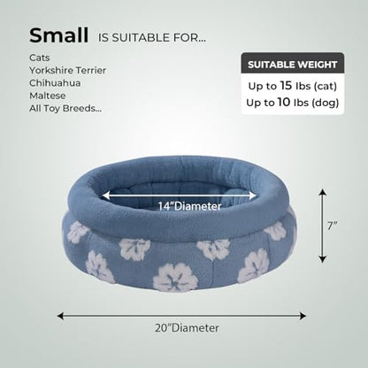 BALANCE Cat Beds for Indoor Cats, Washable Round Cat Bed, Cute 3D Flower Kitten Bed with Anti-Slip Bottom for Puppy and Kitten, 20 Inches, Blue