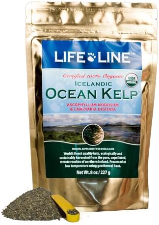 Life Line Organic Ocean Kelp Powder for Cats, Dogs, Livestock, and Horses – Natural Iodine Supplement for Healthy Skin, Coat, and Teeth – Reduces Plaque & Increases Metabolism - 8 oz