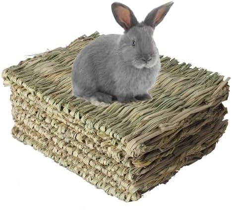 kathson 8PCS Rabbits Grass Mat Natural Woven Bunny Bedding Mats Chew Toy