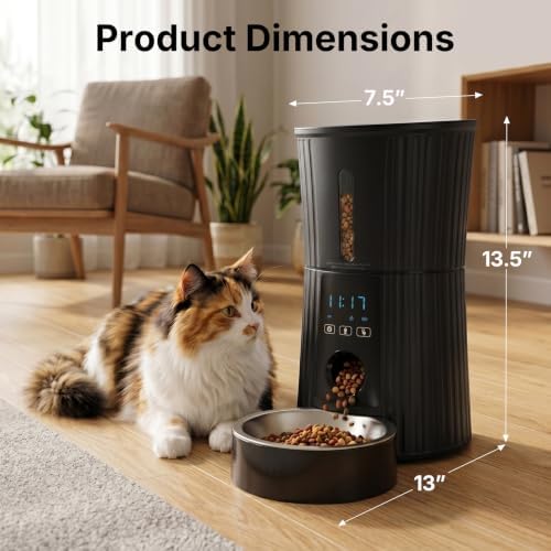 NEWBULIG Automatic Cat Feeder with APP 4L Small Dog Food Dispenser, Black