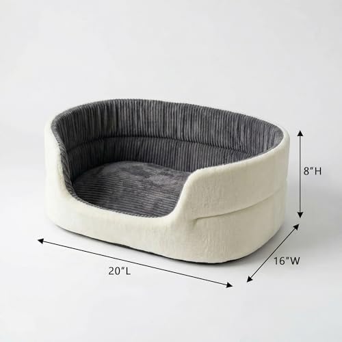 Small Dog Bed Cat Bed 16x20 Inch, Calming Pet Bed for Dogs & Cats, Machine Washable Dog Bed, Half-Enclosed Open-Top Velvet Anti-Anxiety Bed, Cozy Snuggle Bed (White)