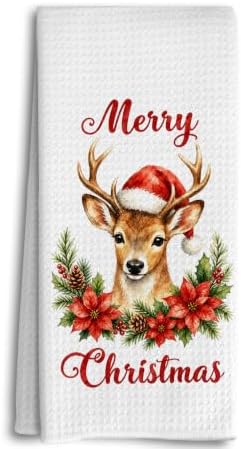 Merry Christmas Deer Kitchen Dish Towels Dishcloth 16x24 Inches