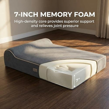 Jumbo Orthopedic Dog Bed for Large Dogs - 7-inch Thick Memory Foam Dog Bed with Pillow Removable Cover Machine Washable, Giant | 50 inch, Dark Gray