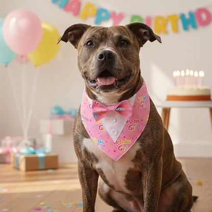 ADOGGYGO Birthday Dog Bandana with Bowtie, Pink Girl Dog Tuxedo, Large