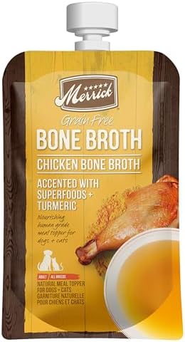 Merrick Grain Free Chicken Bone Broth Dog and Cat Food Topper, 7 oz Pouch