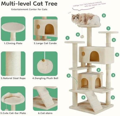 DUMOS 54-inch Cat Tree Tower with Scratching Posts, Indoor Use