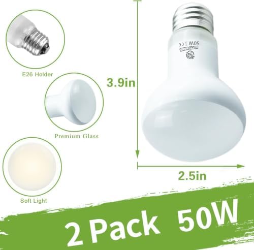 Reptile Heat Lamp Bulbs, 2 Pack 50W Simulate Natural Sunlight Heat Light Bulb, Amphibian Terrarium Basking Spot Lamp for Reptile, Bearded Dragon, Lizard, Turtle, Snake