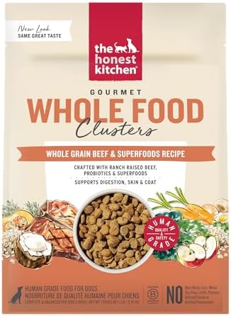 The Honest Kitchen Whole Grain Beef, Oat & Superfoods Whole Food Clusters, Vet Crafted Human Grade Dry Dog Food, Healthy Nutrition for Skin, Coat, Digestion & Overall Health, Trial Size, 1 lb Bag