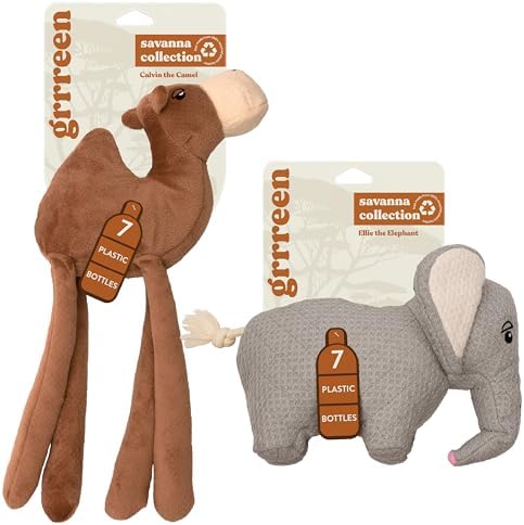 Savanna Collection Dog Toys | Jumbo Sized Elephant and Camel Plush Dog Toys - Stuffed Animals | Cute, Durable, & Sustainable Plush Chew Toys for Dogs | Eco Friendly & 100% Recycled Materials