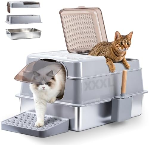 Stainless Steel Litter BoxWith Lid,XXXL Metal Litter Box
