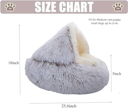 ZaneSun Calming Round Dog Beds &Cat Cave Bed with Hooded Cover,Plush Fluffy Dog Bed Anti-Anxiety Cat Cave Bed,Waterproof Bottom Washable (Coffee, 25.6X 25.6inch)