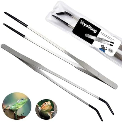 2 Pcs 10.6" Stainless Steel Reptile Feeding Tongs & Tweezers