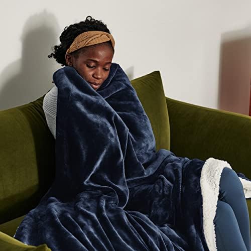 Bedsure GentleSoft Sherpa Fleece Twin Size Blanket for Couch, Non-Heated, Thick and Warm Throw for Women and Men, Soft Fuzzy Plush Heavy Twin Blanket for Winter, Navy, 60x80 Inches