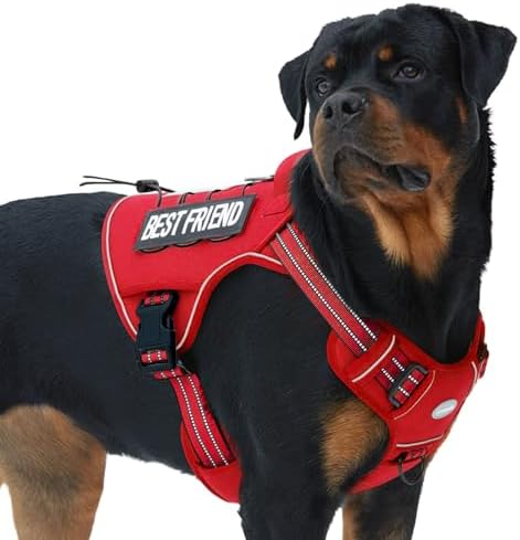 AUROTH Tactical Dog Harness for Large Dogs No Pull Adjustable Pet Harness Reflective K9 Working Training Easy Control Pet Vest Military Service Dog Harnesses Red XL