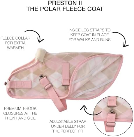 Pet Passion Preston II - The Polar Fleece Coat, Recycled Polar Fleece Warm Dog Jacket for Cold Weather for Small, Medium, Large Dogs, Pink Argyle, Large (40-60 lbs)