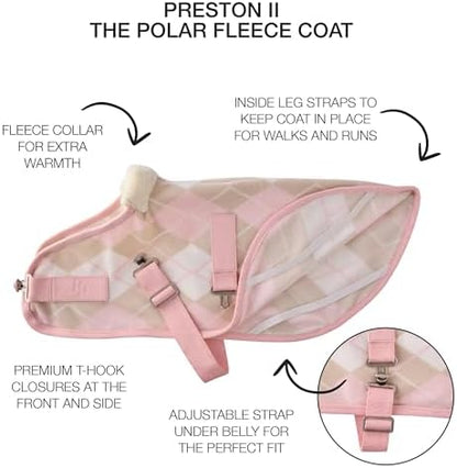 Pet Passion Preston II - The Polar Fleece Coat, Recycled Polar Fleece Warm Dog Jacket for Cold Weather for Small, Medium, Large Dogs, Pink Argyle, Large (40-60 lbs)