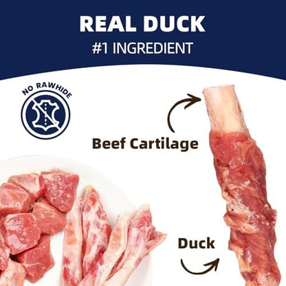 Duck Wrapped Beef Cartilage Sticks for Dogs, Rawhide Free Training Treats, High Protein Long-Lasting Chews with Joint Support for Medium and Large Dogs, 14.1 oz