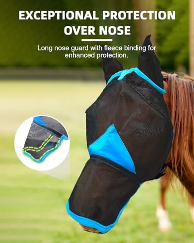 Hilltown Horse Fly Mask with Ears and Nose Cover - Full, Blue