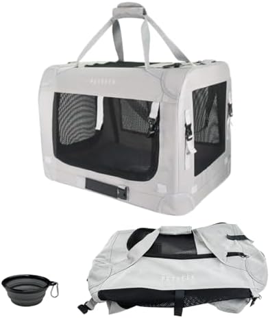 Extra Large Cat Carrier Soft Sided, Portable Small Dog Carrier for 2 Cats, 24"x16.5"x16" Car Travel Folding Comfortable Design, Grey with Another Cover