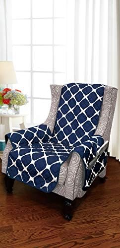 Elegant Comfort Luxury Bloomingdale Pattern Reversible 2-Tones Quilted Furniture Protector/Slipcover with SMART Pockets and Elastic Straps, Great for Pets and Kids, Navy/Gray