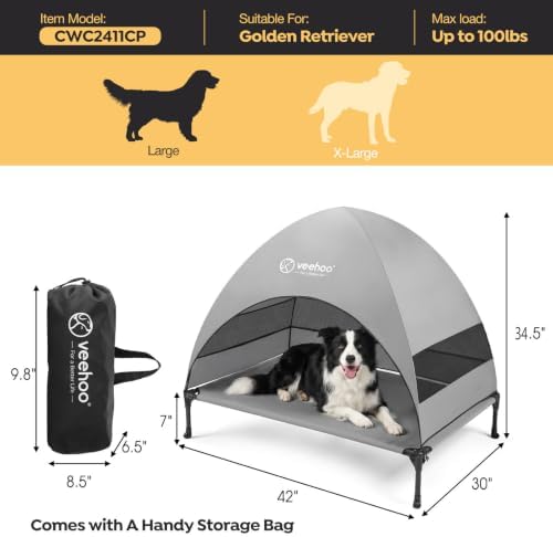 Veehoo Outdoor Dog Bed with Canopy, Cooling Elevated Dog Shade for Outside