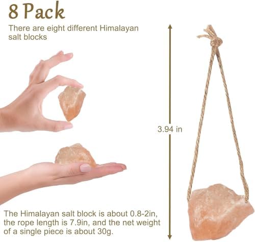 Hamiledyi 8 PCS Rabbit Salt Lick Block Natural Small Animal Himalayan Salt Lick Hanging Chew Toys Rat Mineral Block Chew Treat Supplies for Bunny Guinea Pig Chinchilla Ferret Hamster